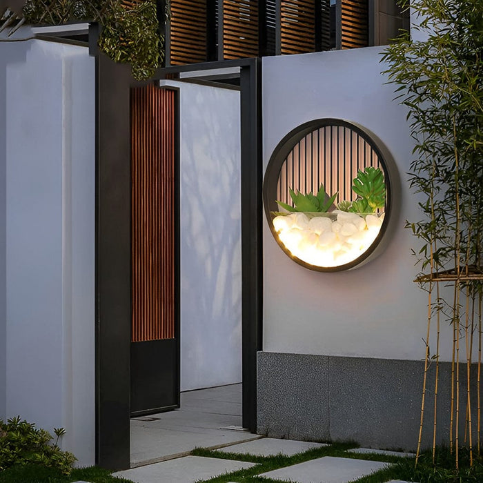 Round Small Artificial Plants Stones 18w LED Modern Outdoor Wall Light