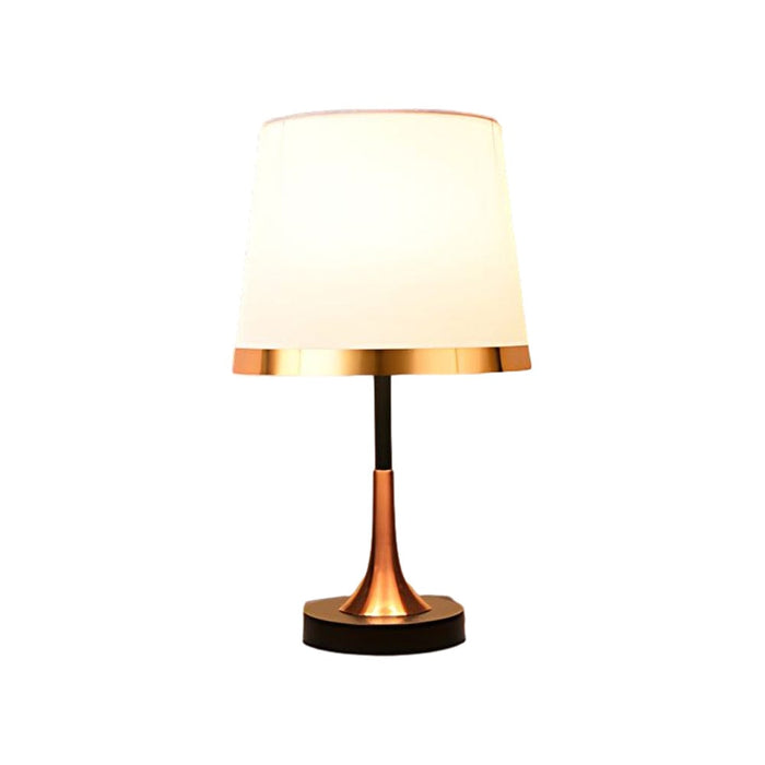 Vintage Button Switch Table Lamp with White/Black Fabric Shade