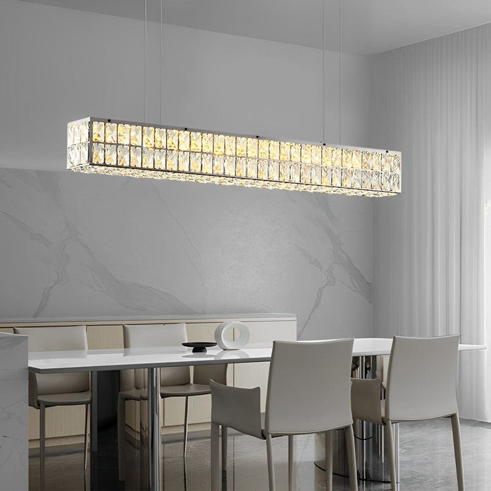 Long Rectangular Three Step Dimming Luxury Modern Crystal Chandelier