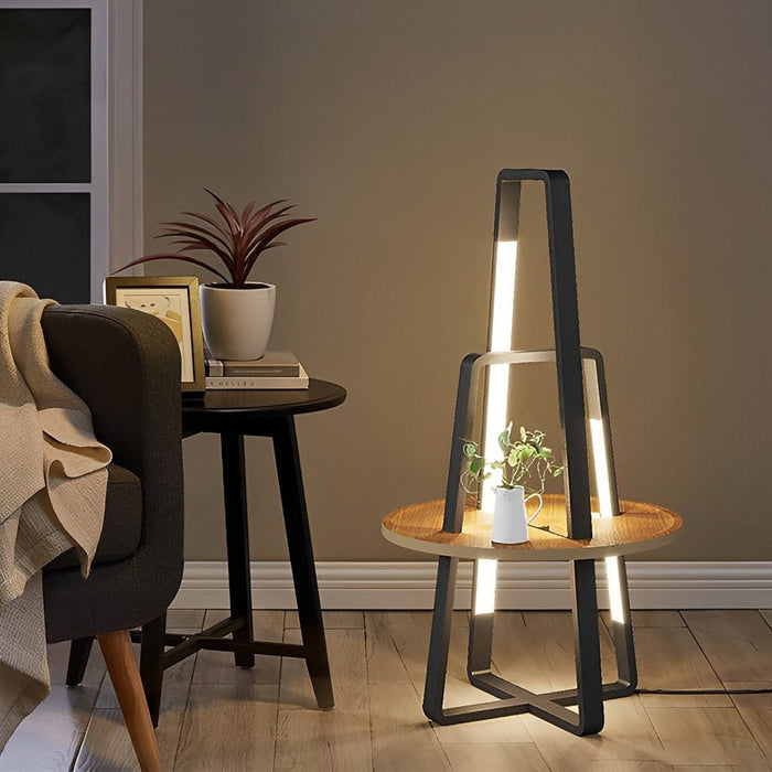 Iron 63''  Shelf Floor Lamp with Wooden Storage Shelves Living Room Standing Light
