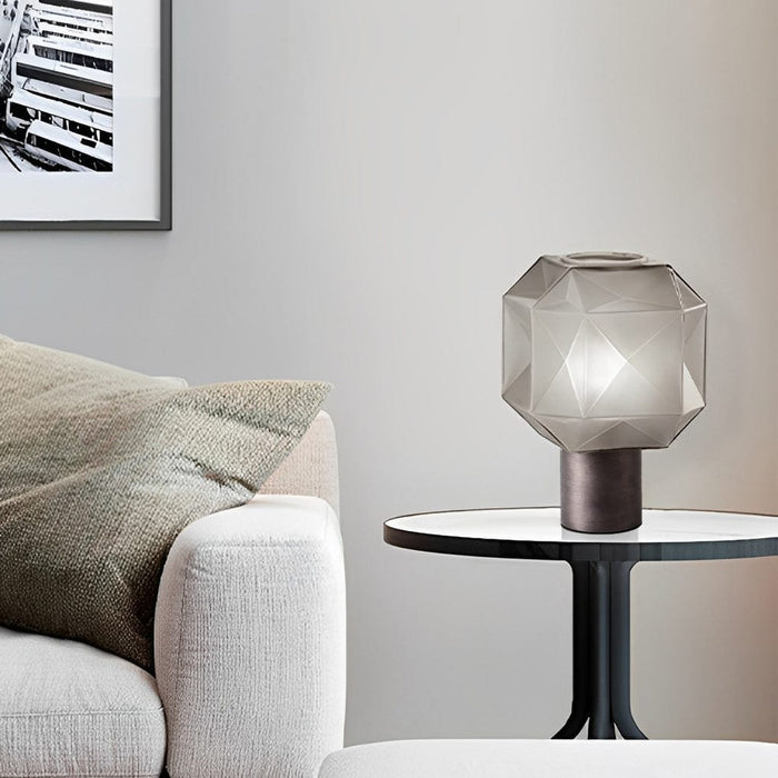 1-Light Cubo Table Lamp with Smoke Gray Novelty Glass Shade Bedroom Light
