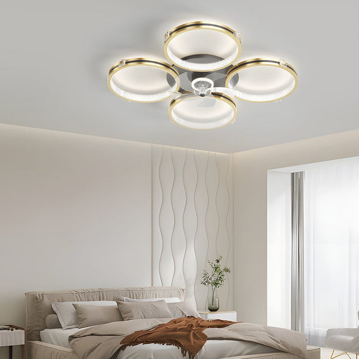 4 Rings Creative Mute Three Step Dimming LED Silent Modern Ceiling Fans