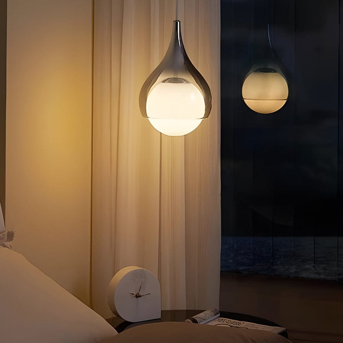 Modern 1-Light Teardrop Droplet Glass Pendant Light. Adjustable Height