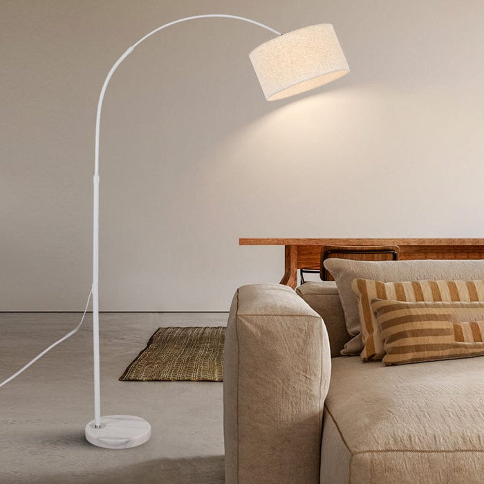 Marble Base Height Adjustable Arc Floor Lamp WIth Drum Fabric Shade