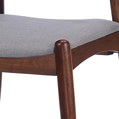 Dining Chairs Set of 2, Mid-Century Modern Kitchen & Dining Chairs,Curved Back and Textile Cushioned Seat, rubber Wood Living Room Side Chairs for Kitchen, Dining Room (Light gray+fabric)