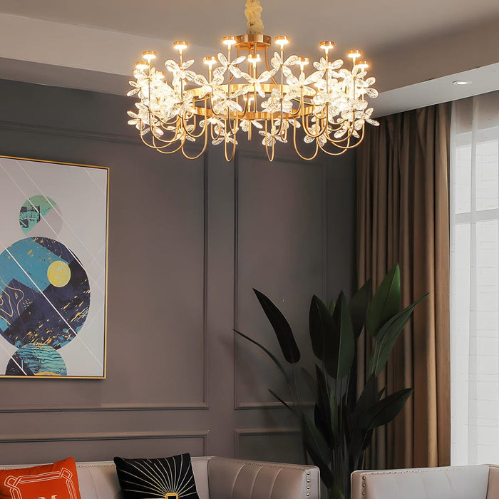 Nordic Floral-Inspired Crystal Chandelier for Living Room. 23.6''/31.5''