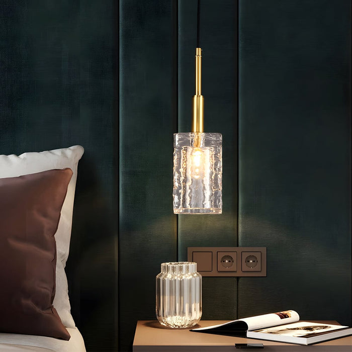 Crystal Cube Brass Pendant Light. 1-Light Copper Rod Kitchen Island Lighting