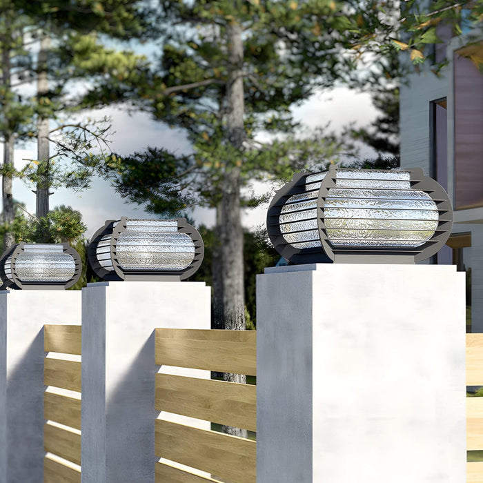 Square Lantern Waterproof LED Black Modern Solar Fence Post Lights