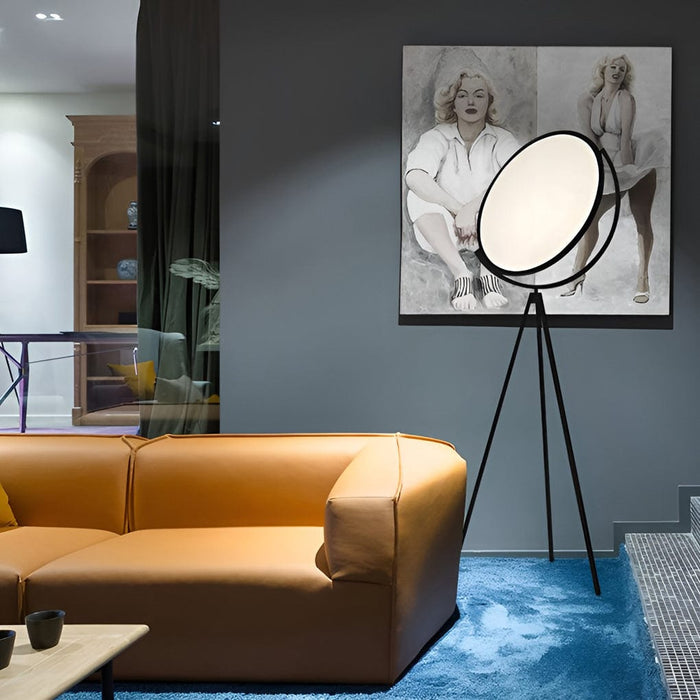Metal Tripod Floor Lamp With 360° Round Adjustable Acylic Shade Decorate Standing Lamp