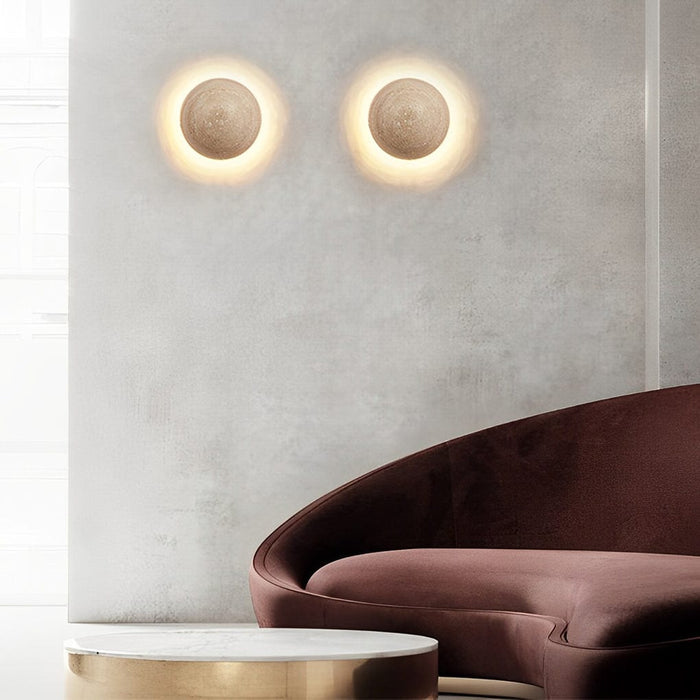 Round Natural Texture Stone Japanese Style Wall Lamp with Pull Switch