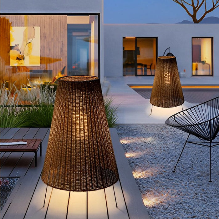 37'' Rustic Tripod Hand Woven Rattan Floor Lamp Outdoor Waterproof Three-leg Standing Lamp