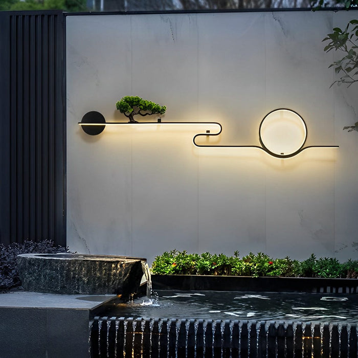 Moon Tree Scenery Waterproof LED Black Retro Outdoor Wall Lights Sconces