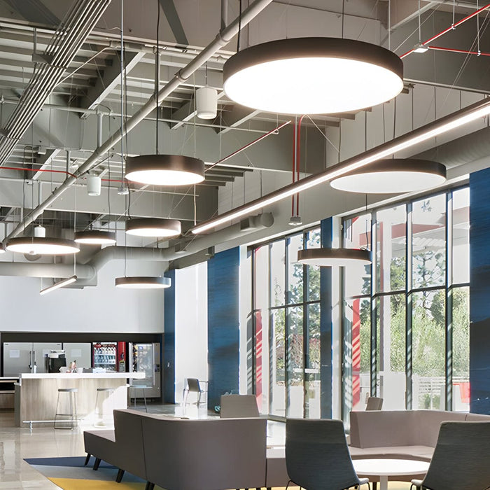 Round-panel LED Pendant Light for Commercial Spaces. Black/White
