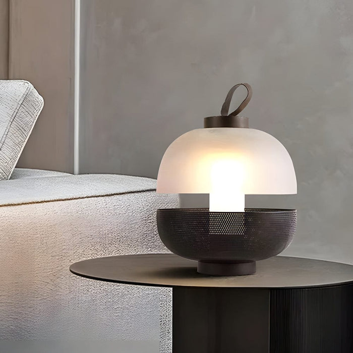 Iron Half Cover Frosted Glass Black Mesh Table Lamp Semicircular LED Bedroom Desk Light