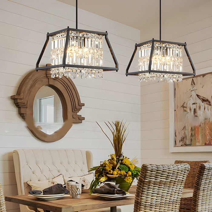 Trapezoidal Black Metallic Crystal Dining Room Chandeliers. 2 Sizes
