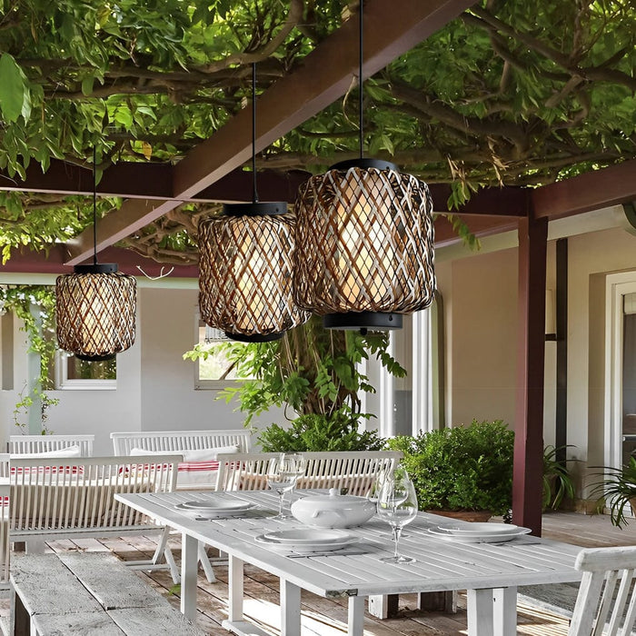 Lantern Shape Rattan Iron Waterproof Modern Outdoor Chandelier Pendant Lights