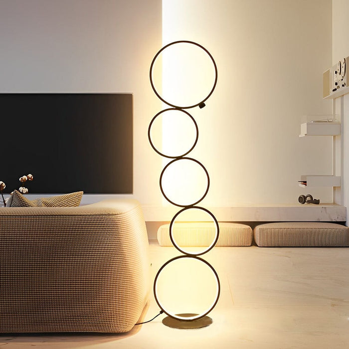 Aluminum 43 Inches 5 Rings Floor Lamp 3 Levels Dimming Circle Tower Floor Lamp