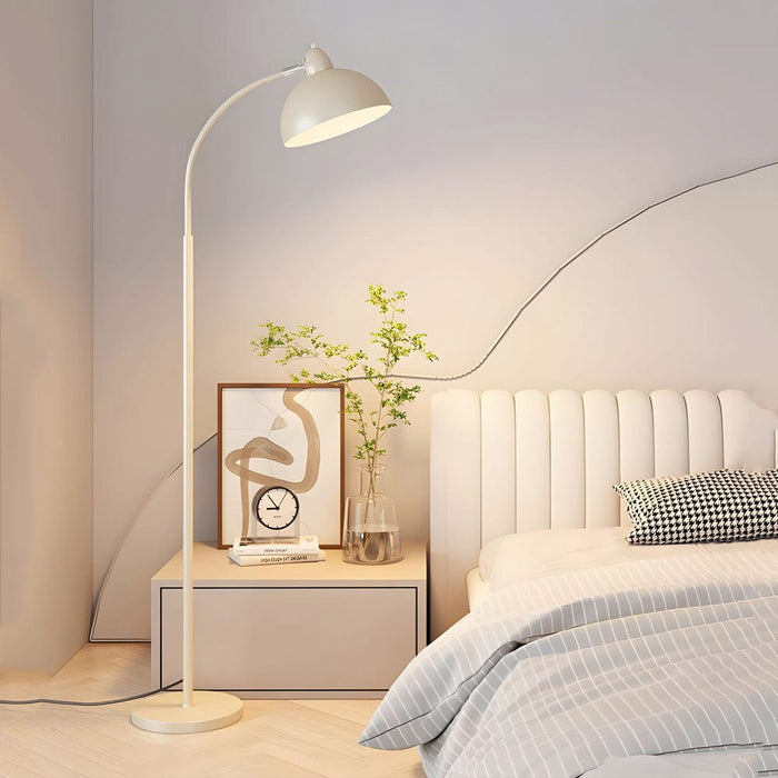 Modern White Chrome Arc Floor Lamp with Dome Shade