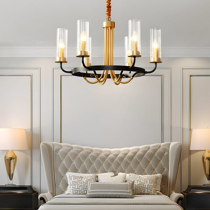 6/8-Light Candlelight Wagon Wheel Chandelier with Glass Shades