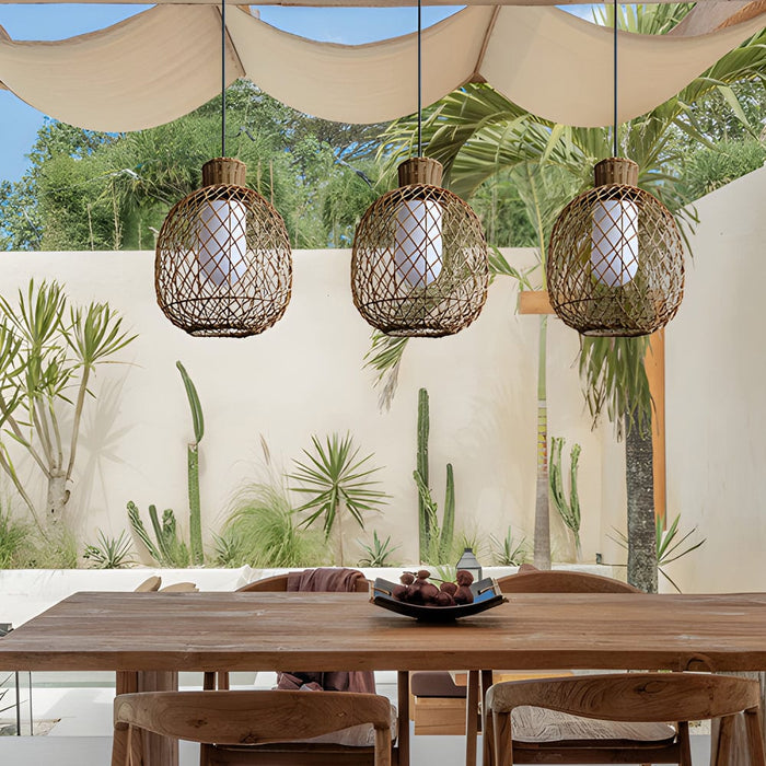 Waterproof Lantern Rattan Shade 10W LED Modern Outdoor Chandelier