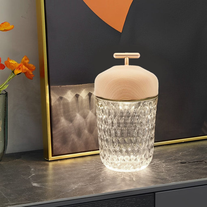 Bevel-cut Light Ash Clear Crystal Folia Wood Lid Table  Lamp LED  Touch Switch Ambient Lighting