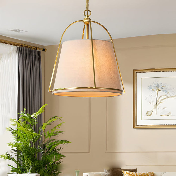 Trapezoid 13.8'' Wide Pendant Gold Fixture with White Fabric Shade