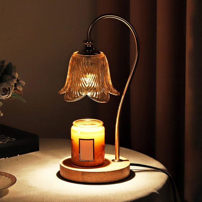 1-Light Glass Shade Candle Warmer Log Marble Table Lamp with Dimmer Switch