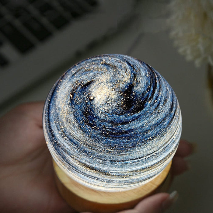 Globe Glass Galaxy Starry Sky Planet Lamp with Wooden Base Stepless Dimming LED Kids' Lamp