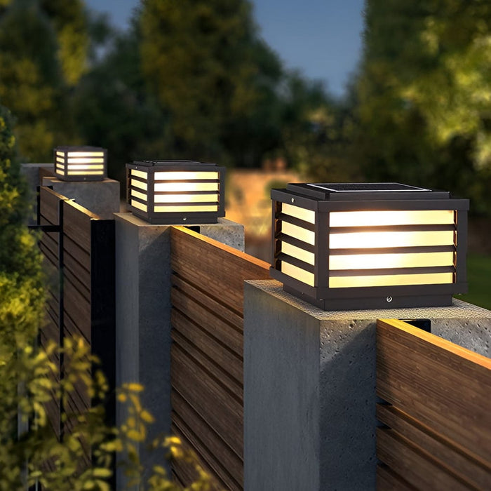 Square Waterproof LED Three Step Dimming Modern Solar Fence Post Lights