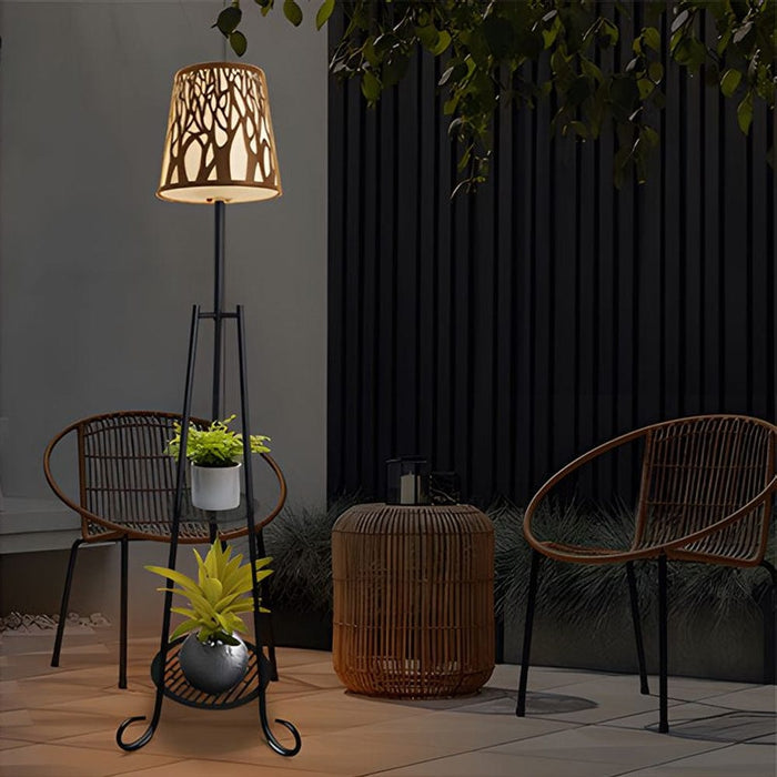 Modern Metal Solar Floor Lamp Outdoor with 2 Plant Stands