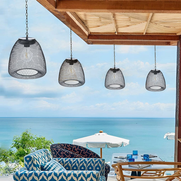 Rattan Iron Waterproof LED Intelligent Solar Lights Outdoor Chandelier
