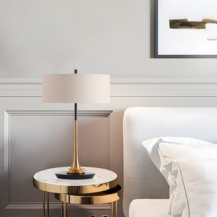 21.7'' H. Modern Horn-Shaped stand Table Lamp with Horizon Linen Fabric Drum Shade