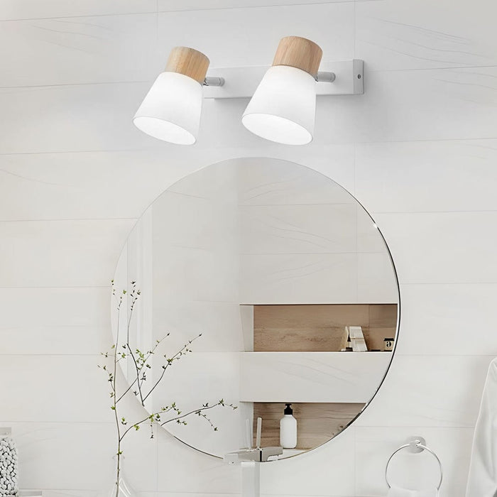 Wood Glass Cone Rotatable Light Wall Sconce. White
