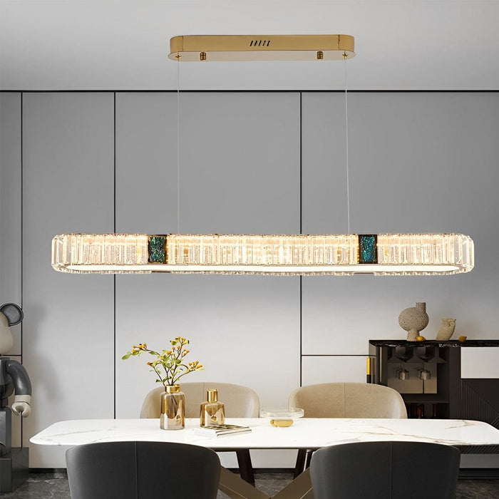 Rectangular Long Strip Stepless Dimming Crystal Dining Room Chandeliers