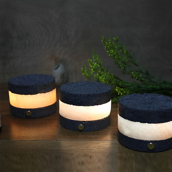 Round Square Rechargeable Volcanic Rock Himalayan Salt Table Lamp Mini LED Night Light
