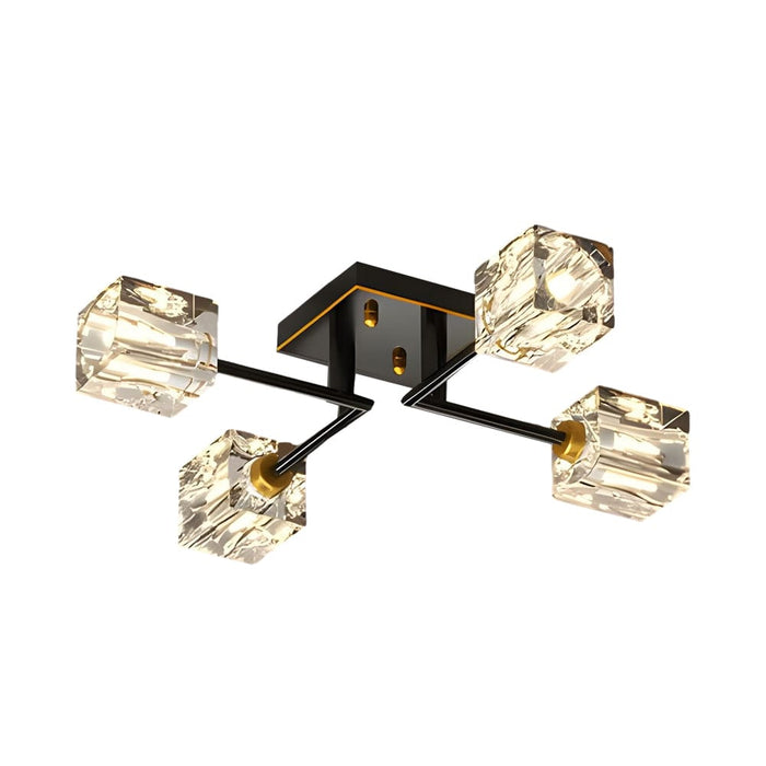 Modern Copper Crystal Cube Semi-Flush Mount Light Fixture. 4/6/8-Light
