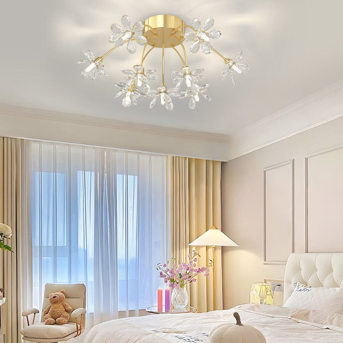 Crystal Flowers Dandelions Three Step Dimming Modern Ceiling Lights Fixture