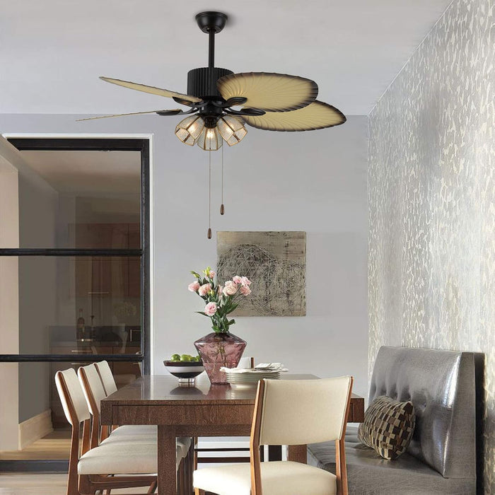 52 in. Tropical Indoor Outdoor Ceiling Fan with Light Kit Pull Chain, Quite Ceiling Fan for Dining Room Living Room Bedroom