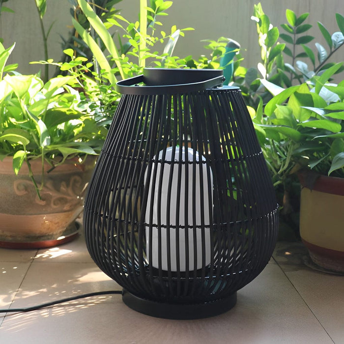 Round Handwoven Waterproof LED Black Modern Rattan Outdoor Lanterns
