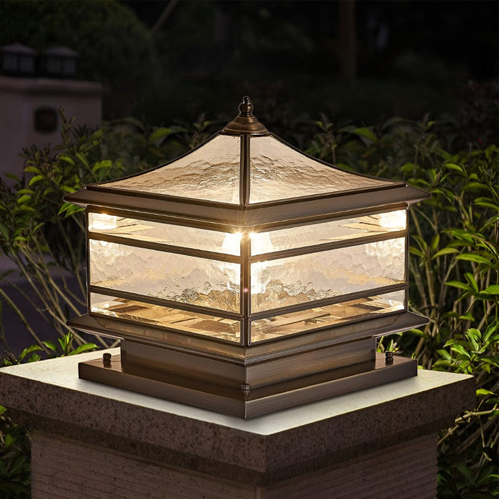 Waterproof Glass Copper Vintage Outdoor Pillar Light