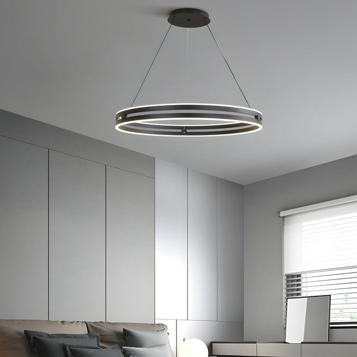 23.6-in Double Wheel Chandelier Modern LED Pendant Light. Black/Gold/Brown