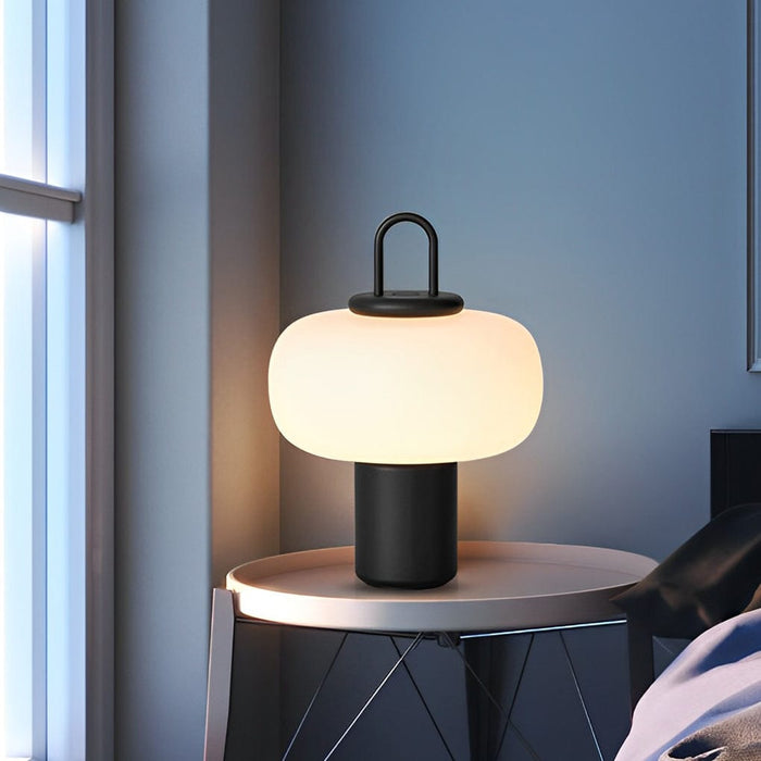 Modern Milk Glass UNA Orb Opal Table Lamp With Loop Handle Portable Luminaire