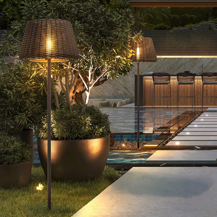 Rattan Shade LED Ralph Outdoor Floor Lamp with Stake. 45.27 In.H