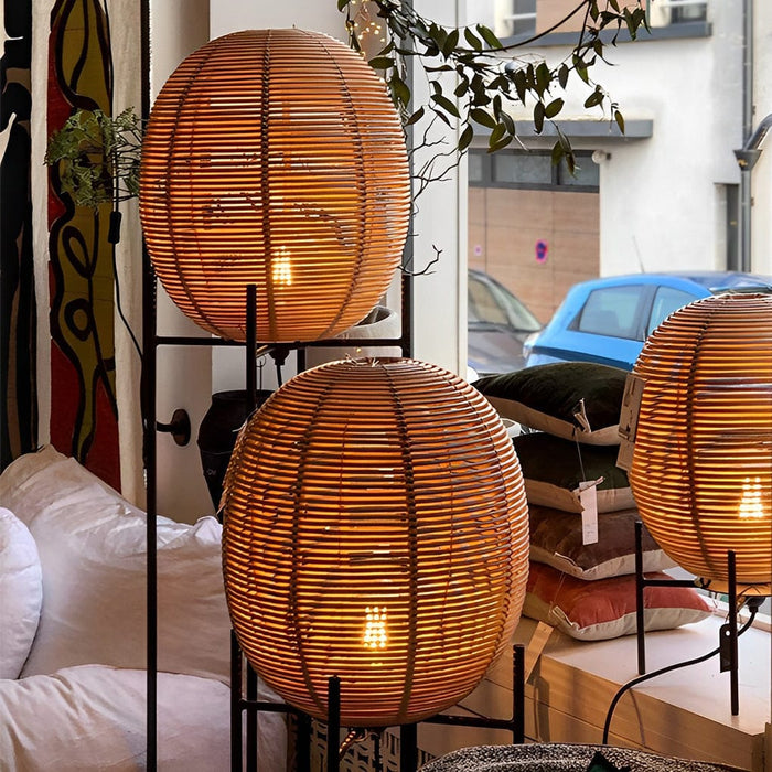 Rustic Handwoven Rattan Sari Floor Lamp with Egg Shaped Shade Standing Lamp