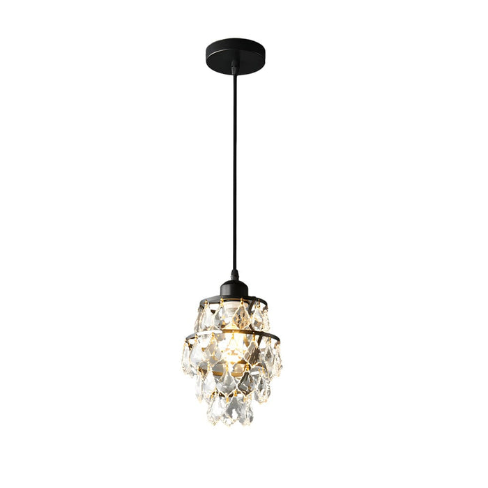 1-Light Crystal Small Pendant Light in Gold/Black Mini Chandelier