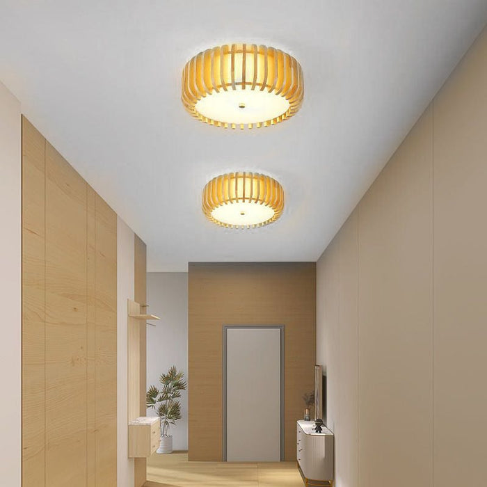 Creative Wood Round 3 Step Dimming LED Nordic Bedroom Ceiling Lights