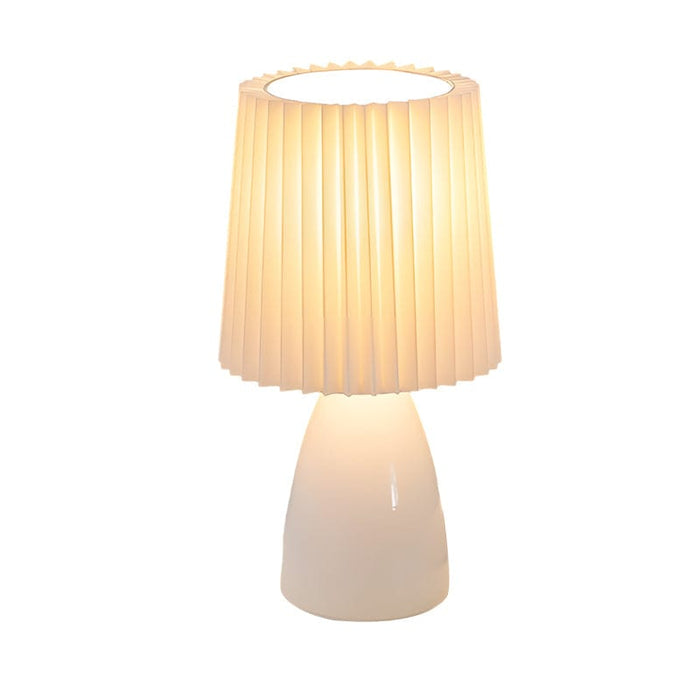 12'' Pleated Fabrics Glass Base USB Dimmable 1-Light Table Lamp