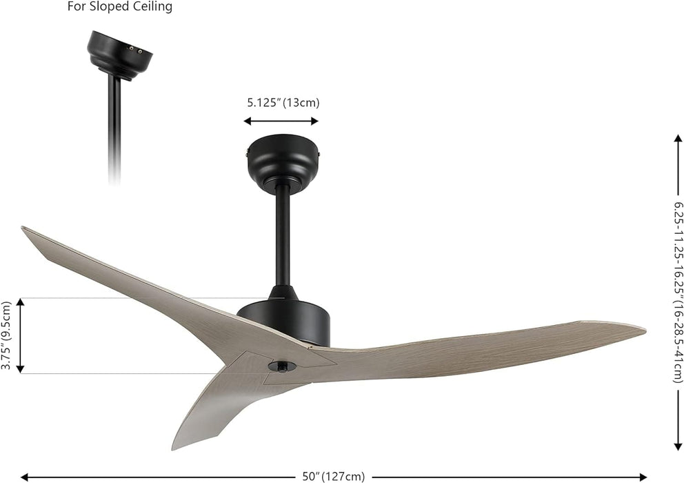50 in. Gray Wood Contemporary Ceiling Fans with APP Remote Control, Modern Mini Ceiling Fan, Industrial Coastal Ceiling Fans for Bedroom Living Room Office-6-ErisView