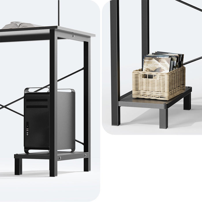 L-Shaped Computer Desk - Gaming Corner Office Table - CPU Storage Shelf / Side Bag