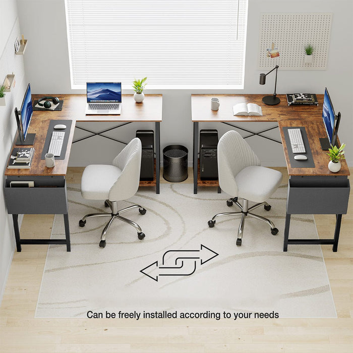 L-Shaped Computer Desk - Gaming Corner Office Table - CPU Storage Shelf / Side Bag